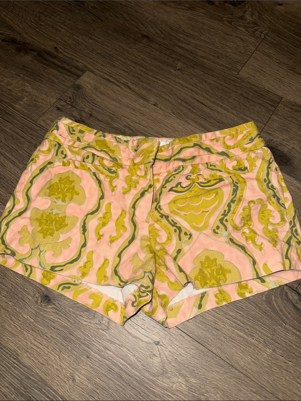 J. Crew Pink and Lime Patterned High-Waist Shorts